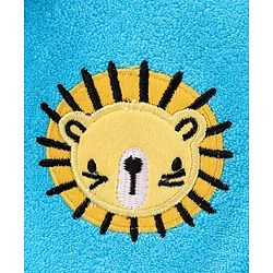 Babyhug Cotton Full Sleeves Hooded Bath Robe with Lion Embroidery - Blue