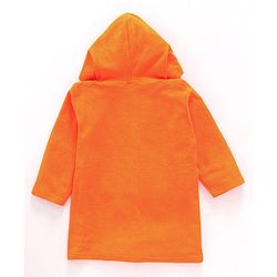 Babyhug Cotton Knit Full Sleeves Hooded Bath Robe Frog Patch - Orange
