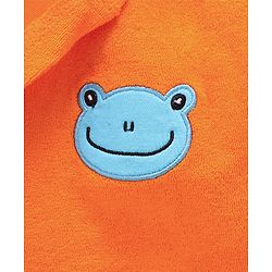 Babyhug Cotton Knit Full Sleeves Hooded Bath Robe Frog Patch - Orange
