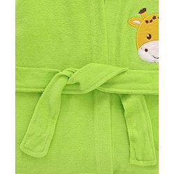 Babyhug Cotton Knit Full Sleeves Hooded Bath Robe Giraffe Embroidery - Green