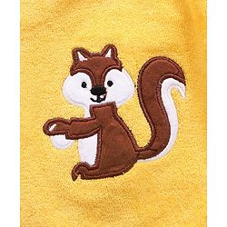 Babyhug Cotton Knit Full Sleeves Hooded Bath Robe Squirrel Patch - Yellow