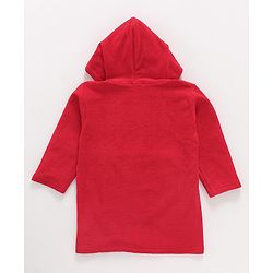 Babyhug Cotton Knit Full Sleeves Hooded Bath Robe Whale Patch -Red