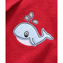 Babyhug Cotton Knit Full Sleeves Hooded Bath Robe Whale Patch -Red