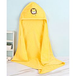 Babyhug Cotton Terry Knit Towel with Hood Lion Applique L 76.2 x B 76.2 cm - Yellow