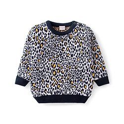 Babyhug Full Sleeves Sweater Set Leopard Design- Navy Blue & White