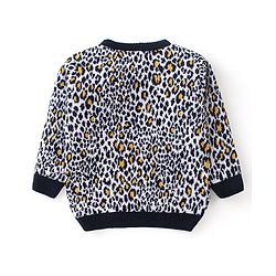 Babyhug Full Sleeves Sweater Set Leopard Design- Navy Blue & White