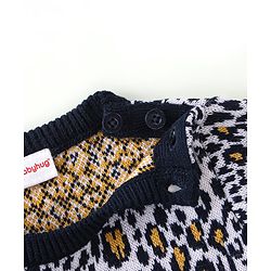 Babyhug Full Sleeves Sweater Set Leopard Design- Navy Blue & White