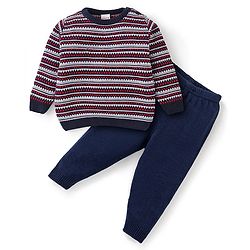 Babyhug Knit Full Sleeves Baby Sweater Set Intarsia Design - Multicolor