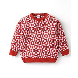 Babyhug Knit Full Sleeves Baby Sweater Set Argyle Design - Orange