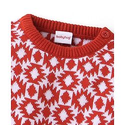 Babyhug Knit Full Sleeves Baby Sweater Set Argyle Design - Orange