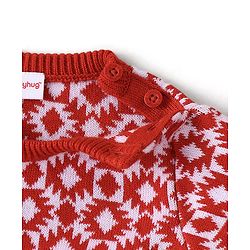 Babyhug Knit Full Sleeves Baby Sweater Set Argyle Design - Orange