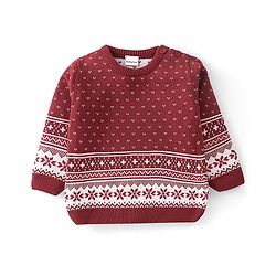 Babyhug Knitted Full Sleeves Sweater Set Floral Design - Red