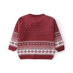 Babyhug Knitted Full Sleeves Sweater Set Floral Design - Red