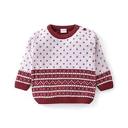 Babyhug Knitted Full Sleeves Sweater Set Floral Design - Red & White