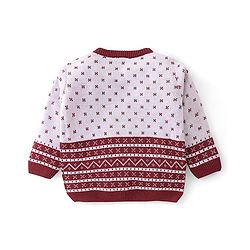 Babyhug Knitted Full Sleeves Sweater Set Floral Design - Red & White