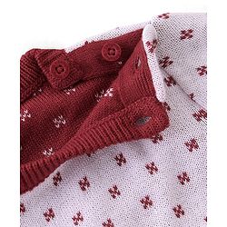Babyhug Knitted Full Sleeves Sweater Set Floral Design - Red & White