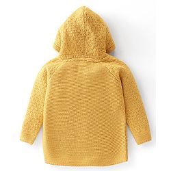 Babyhug Knitted Full Sleeves Solid Front Open Hooded Sweater & Pajama Set - Yellow