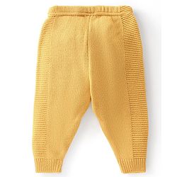Babyhug Knitted Full Sleeves Solid Front Open Hooded Sweater & Pajama Set - Yellow