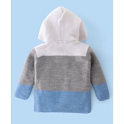 Babyhug Knit Full Sleeves Color Block Hooded Sweater Set - Grey & Blue