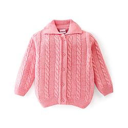 Babyhug Knitted Full Sleeves Sweater Set with Cable Knit Design - Pink