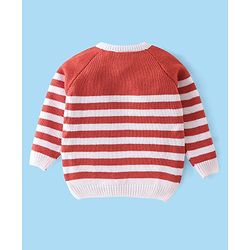 Babyhug Knitted Full Sleeves Sweater Set with Stripe Design - White & Red