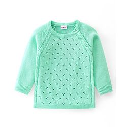 Babyhug Knitted Full Sleeves Sweater Set with Cap & Cable Knit Design - Sea Green