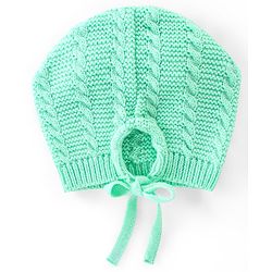 Babyhug Knitted Full Sleeves Sweater Set with Cap & Cable Knit Design - Sea Green