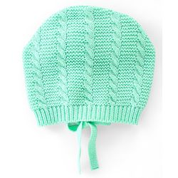 Babyhug Knitted Full Sleeves Sweater Set with Cap & Cable Knit Design - Sea Green
