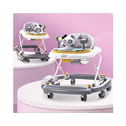 Babyhug Panda 2 In 1 Walker Cum Rocker With 3 Adjustable Height & Musical Play Tray With Lights-Grey| Smooth Swivel Wheels| BIS Certified| Comfortable Seat| Removable Toys