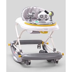Babyhug Panda 2 In 1 Walker Cum Rocker With 3 Adjustable Height & Musical Play Tray With Lights-Grey| Smooth Swivel Wheels| BIS Certified| Comfortable Seat| Removable Toys