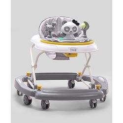 Babyhug Panda 2 In 1 Walker Cum Rocker With 3 Adjustable Height & Musical Play Tray With Lights-Grey| Smooth Swivel Wheels| BIS Certified| Comfortable Seat| Removable Toys