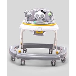 Babyhug Panda 2 In 1 Walker Cum Rocker With 3 Adjustable Height & Musical Play Tray With Lights-Grey| Smooth Swivel Wheels| BIS Certified| Comfortable Seat| Removable Toys