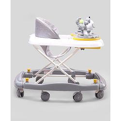 Babyhug Panda 2 In 1 Walker Cum Rocker With 3 Adjustable Height & Musical Play Tray With Lights-Grey| Smooth Swivel Wheels| BIS Certified| Comfortable Seat| Removable Toys