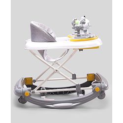 Babyhug Panda 2 In 1 Walker Cum Rocker With 3 Adjustable Height & Musical Play Tray With Lights-Grey| Smooth Swivel Wheels| BIS Certified| Comfortable Seat| Removable Toys