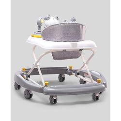 Babyhug Panda 2 In 1 Walker Cum Rocker With 3 Adjustable Height & Musical Play Tray With Lights-Grey| Smooth Swivel Wheels| BIS Certified| Comfortable Seat| Removable Toys