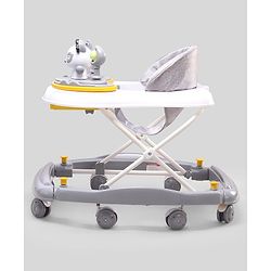 Babyhug Panda 2 In 1 Walker Cum Rocker With 3 Adjustable Height & Musical Play Tray With Lights-Grey| Smooth Swivel Wheels| BIS Certified| Comfortable Seat| Removable Toys