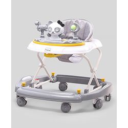 Babyhug Panda 2 In 1 Walker Cum Rocker With 3 Adjustable Height & Musical Play Tray With Lights-Grey| Smooth Swivel Wheels| BIS Certified| Comfortable Seat| Removable Toys