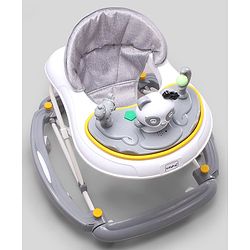 Babyhug Panda 2 In 1 Walker Cum Rocker With 3 Adjustable Height & Musical Play Tray With Lights-Grey| Smooth Swivel Wheels| BIS Certified| Comfortable Seat| Removable Toys