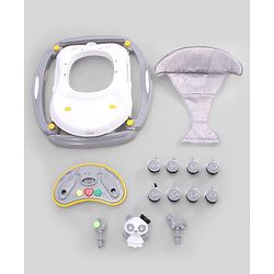 Babyhug Panda 2 In 1 Walker Cum Rocker With 3 Adjustable Height & Musical Play Tray With Lights-Grey| Smooth Swivel Wheels| BIS Certified| Comfortable Seat| Removable Toys