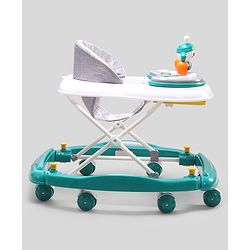 Babyhug Bunny 2 In 1 Walker Cum Rocker With 3 Adjustable Height & Musical Play Tray With Lights-Green| Cushion Seat| Smooth Swivel Wheels| Foldable