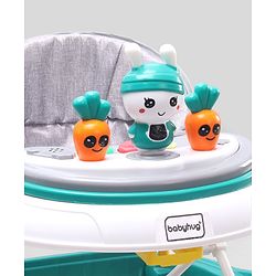 Babyhug Bunny 2 In 1 Walker Cum Rocker With 3 Adjustable Height & Musical Play Tray With Lights-Green| Cushion Seat| Smooth Swivel Wheels| Foldable