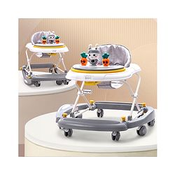 Babyhug Bunny 2 In 1 Walker Cum Rocker With 3 Adjustable Height & Musical Play Tray With Lights-Grey| Cushion Seat| Smooth Swivel Wheels| Foldable