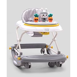 Babyhug Bunny 2 In 1 Walker Cum Rocker With 3 Adjustable Height & Musical Play Tray With Lights-Grey| Cushion Seat| Smooth Swivel Wheels| Foldable