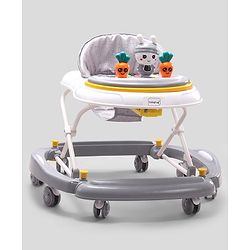 Babyhug Bunny 2 In 1 Walker Cum Rocker With 3 Adjustable Height & Musical Play Tray With Lights-Grey| Cushion Seat| Smooth Swivel Wheels| Foldable