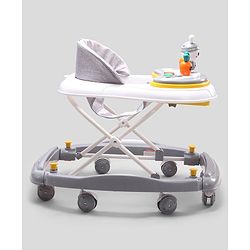 Babyhug Bunny 2 In 1 Walker Cum Rocker With 3 Adjustable Height & Musical Play Tray With Lights-Grey| Cushion Seat| Smooth Swivel Wheels| Foldable