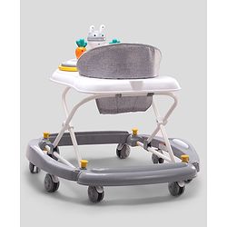 Babyhug Bunny 2 In 1 Walker Cum Rocker With 3 Adjustable Height & Musical Play Tray With Lights-Grey| Cushion Seat| Smooth Swivel Wheels| Foldable