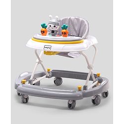 Babyhug Bunny 2 In 1 Walker Cum Rocker With 3 Adjustable Height & Musical Play Tray With Lights-Grey| Cushion Seat| Smooth Swivel Wheels| Foldable