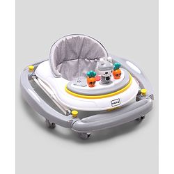 Babyhug Bunny 2 In 1 Walker Cum Rocker With 3 Adjustable Height & Musical Play Tray With Lights-Grey| Cushion Seat| Smooth Swivel Wheels| Foldable