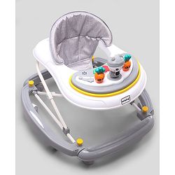 Babyhug Bunny 2 In 1 Walker Cum Rocker With 3 Adjustable Height & Musical Play Tray With Lights-Grey| Cushion Seat| Smooth Swivel Wheels| Foldable
