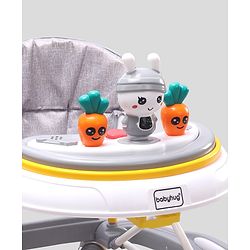 Babyhug Bunny 2 In 1 Walker Cum Rocker With 3 Adjustable Height & Musical Play Tray With Lights-Grey| Cushion Seat| Smooth Swivel Wheels| Foldable